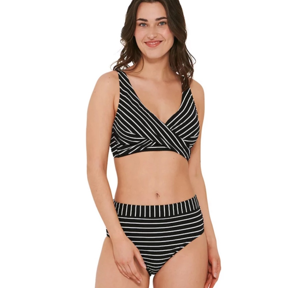 Black & White Striped Wrap Bikini Top